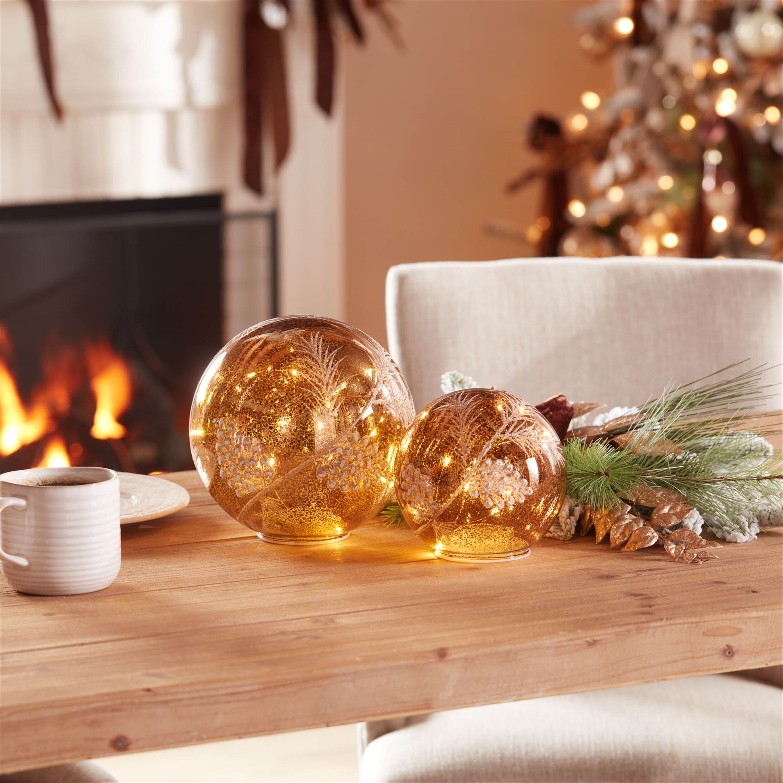 LED Pinecone Globe (Set of 2), BROWN GRAY, alternate image number 4
