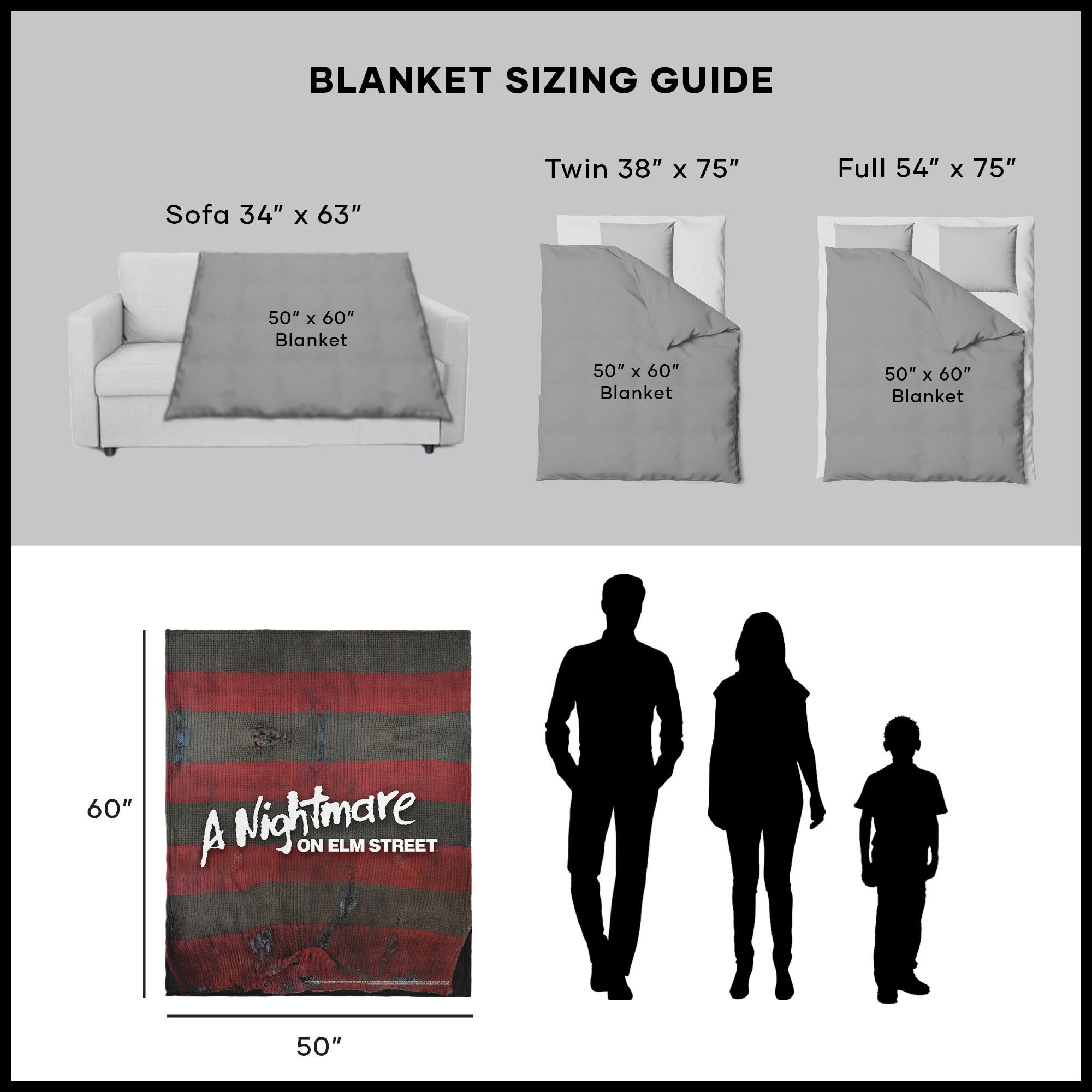 Warner Bros. Nightmare on Elm Street Sweater Silk Touch Sherpa Throw Blanket 50X60 Inches, RED, alternate image number 5