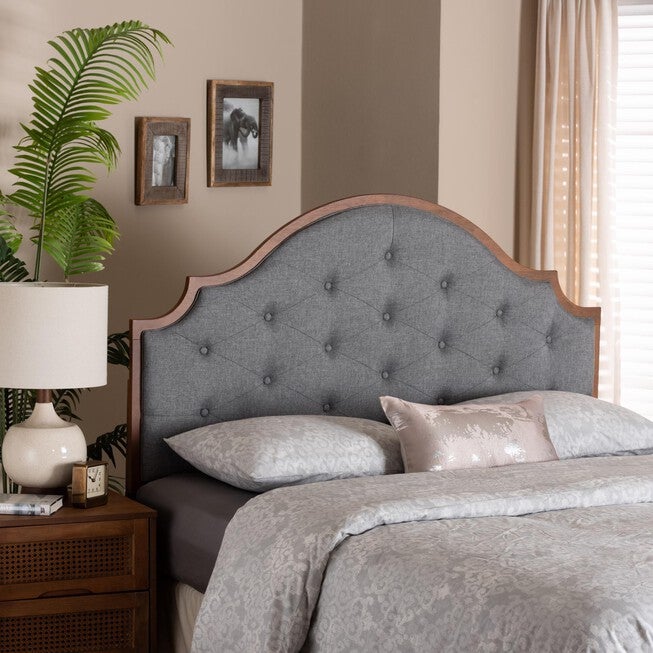 Premala Classic And Traditional Grey Fabric And Walnut Brown Finished Wood King Size Headboard, , alternate image number 4