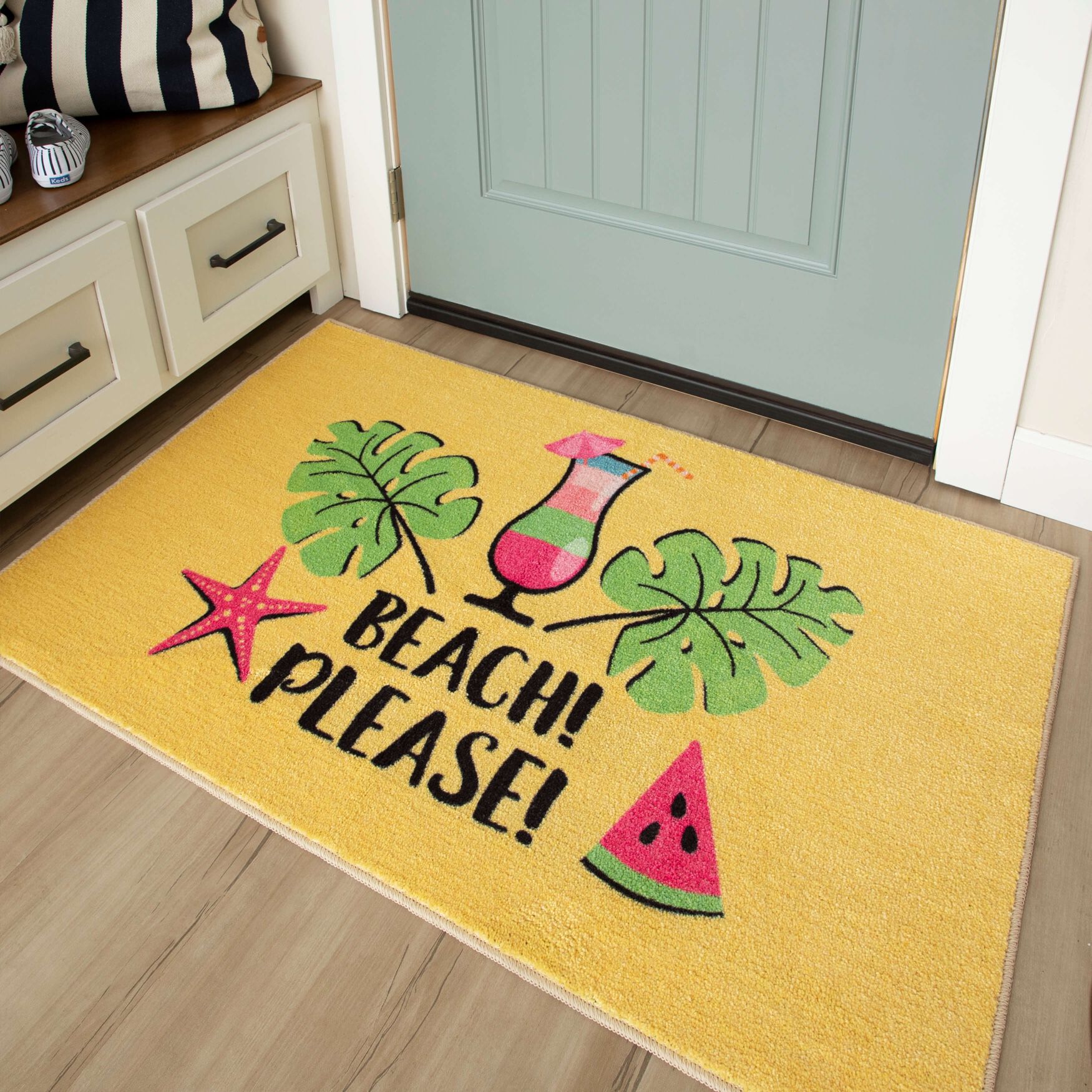 Beach Please Yellow Kitchen Rug, , alternate image number 7