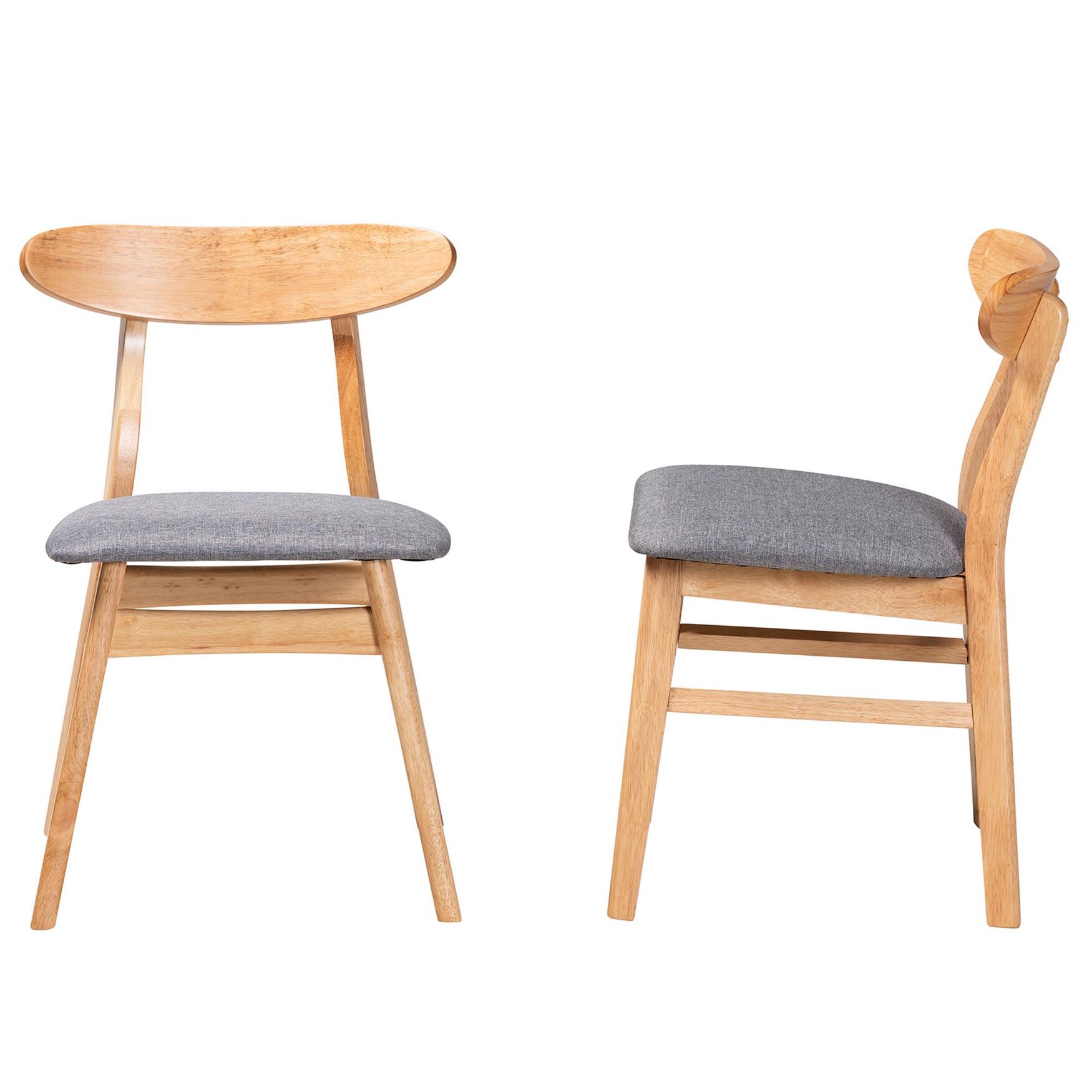 Ulyana Mid-Century Grey Fabric And Natural Brown Finished Wood 2-Piece Dining Chair Set, , alternate image number 2