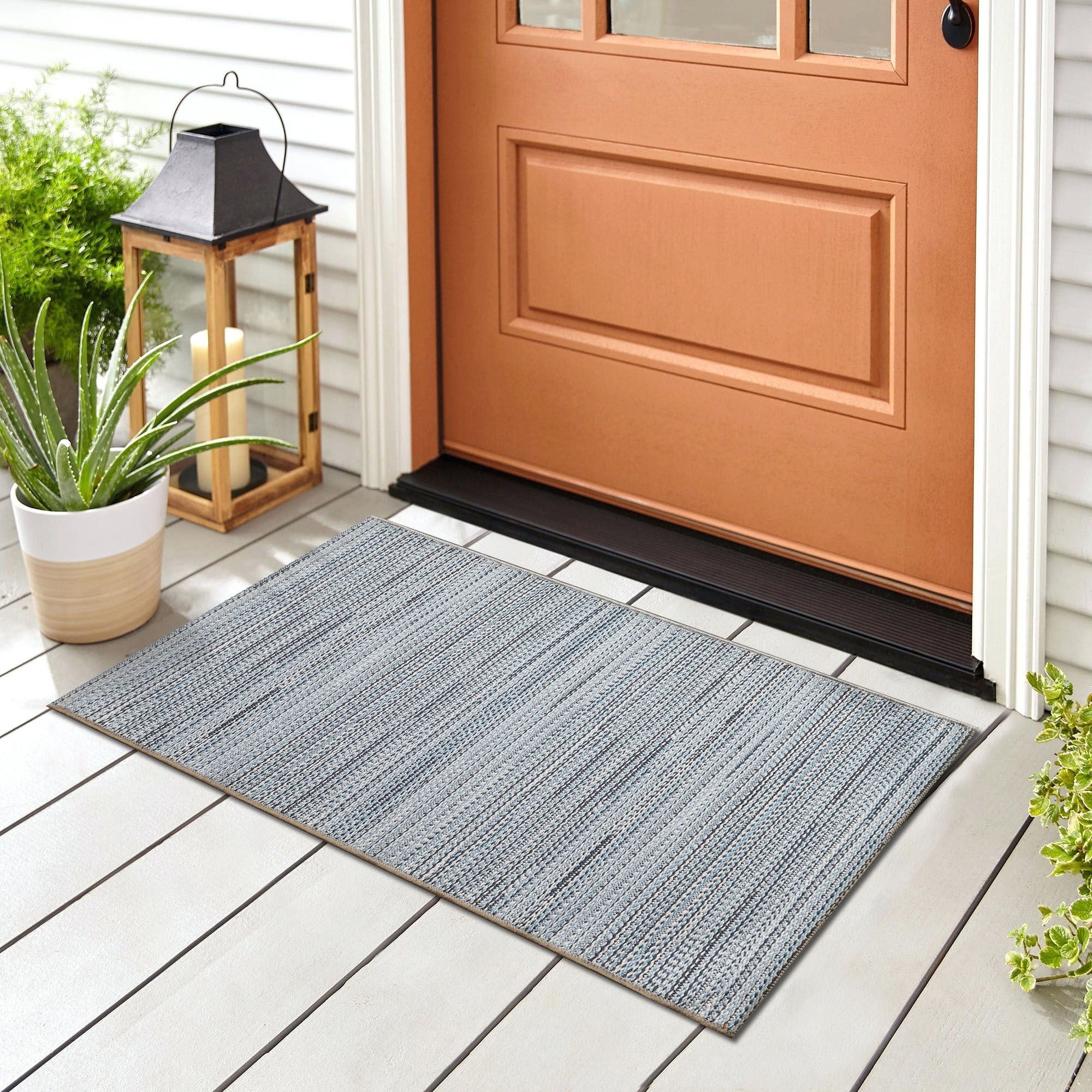 Liora Manne Miranda Tweed Stripe Indoor/Outdoor Area Rug Aqua 2' x 2 feet 10 inches, DENIM, alternate image number 2