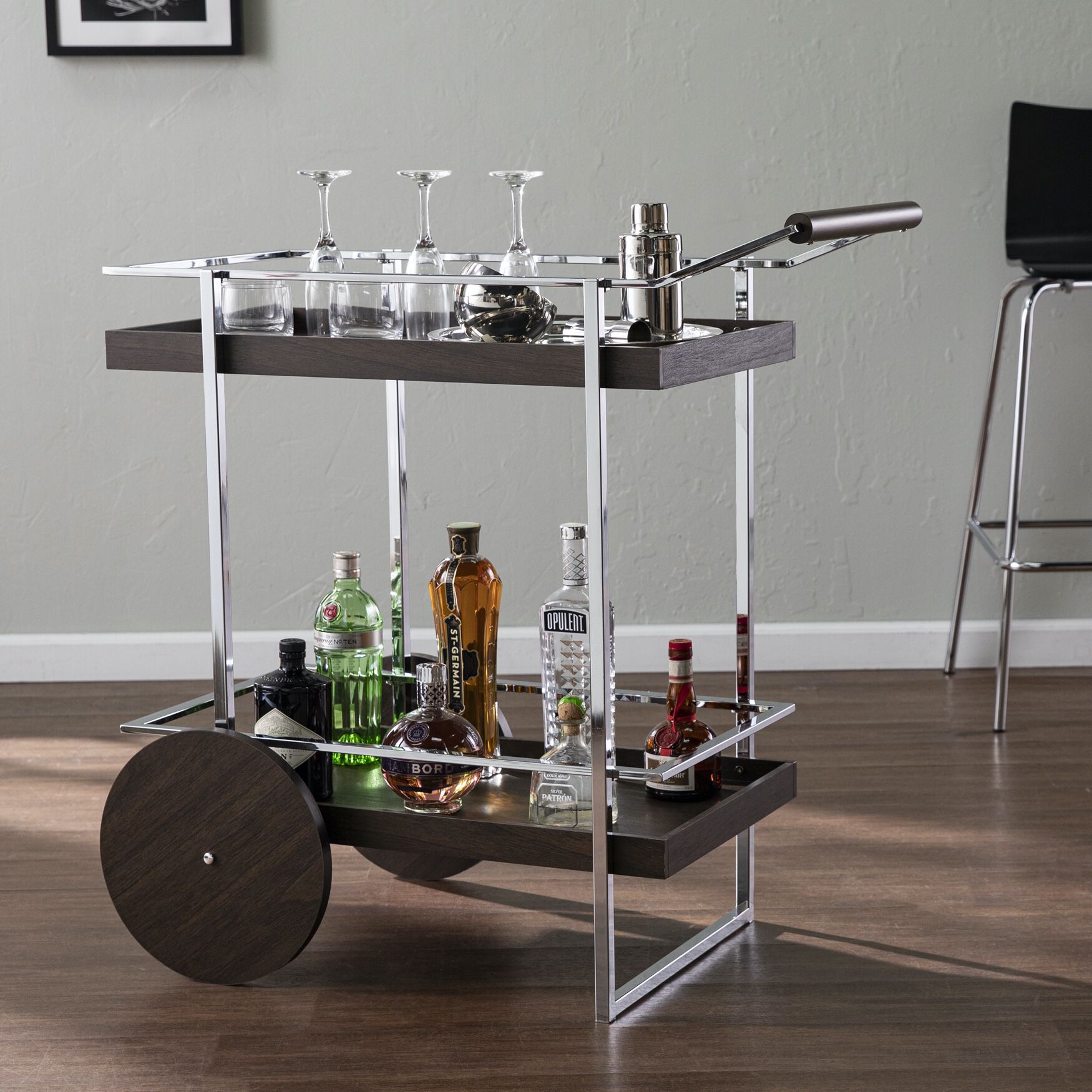 Dorben Rolling Bar Cart, BROWN, hi-res image number 0