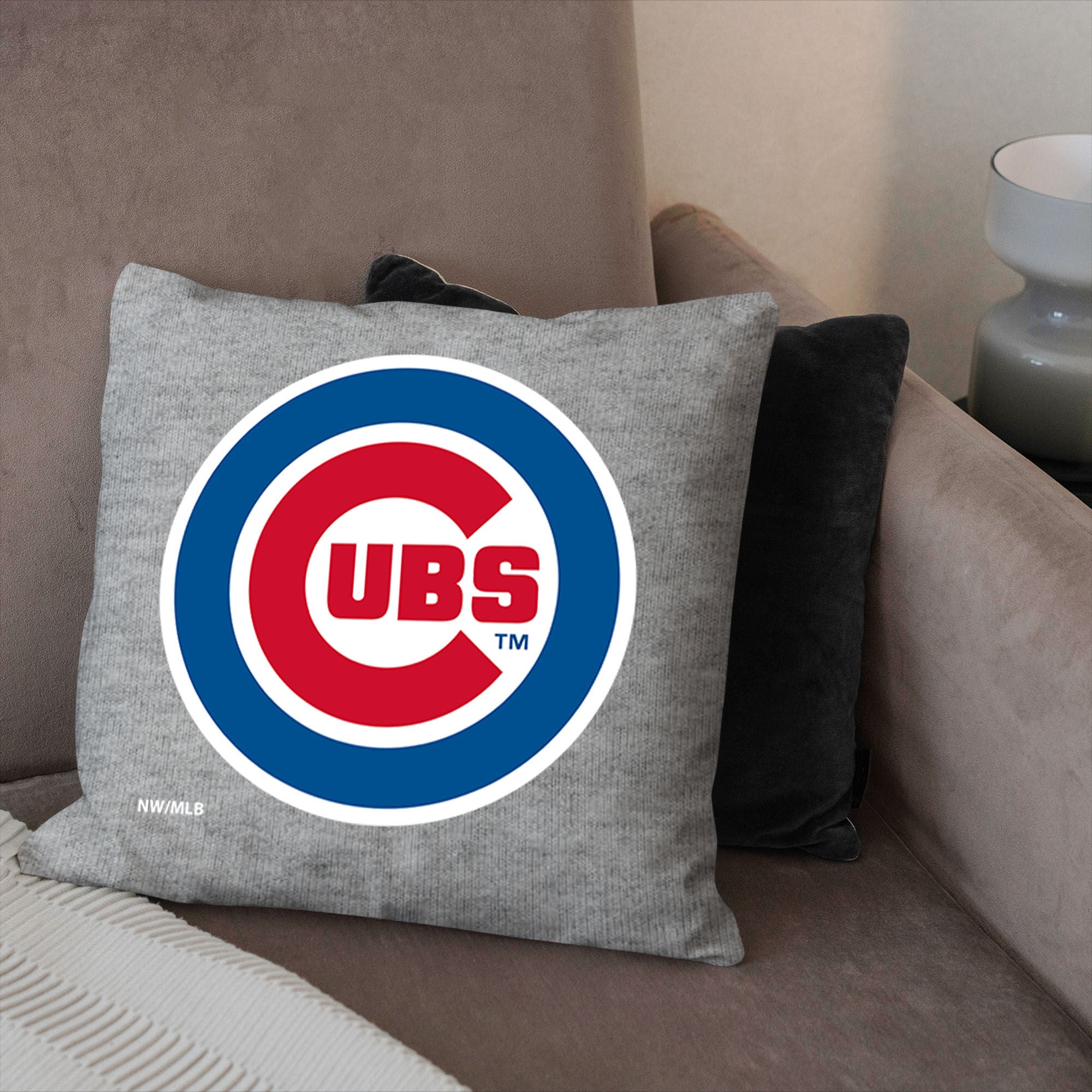 Chicago Cubs MLB Primary Sweatshirt PIllow 16 Inches, GRAY, alternate image number 2
