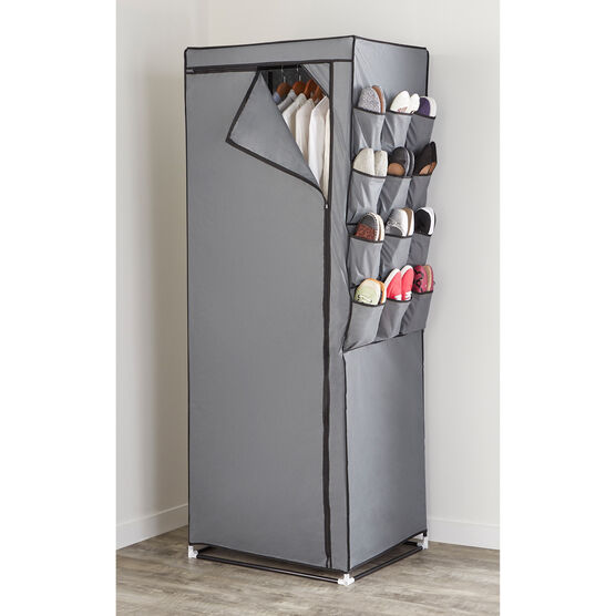 23"D Oversized Single Wardrobe with Shoe Storage, GRAY, hi-res image number null