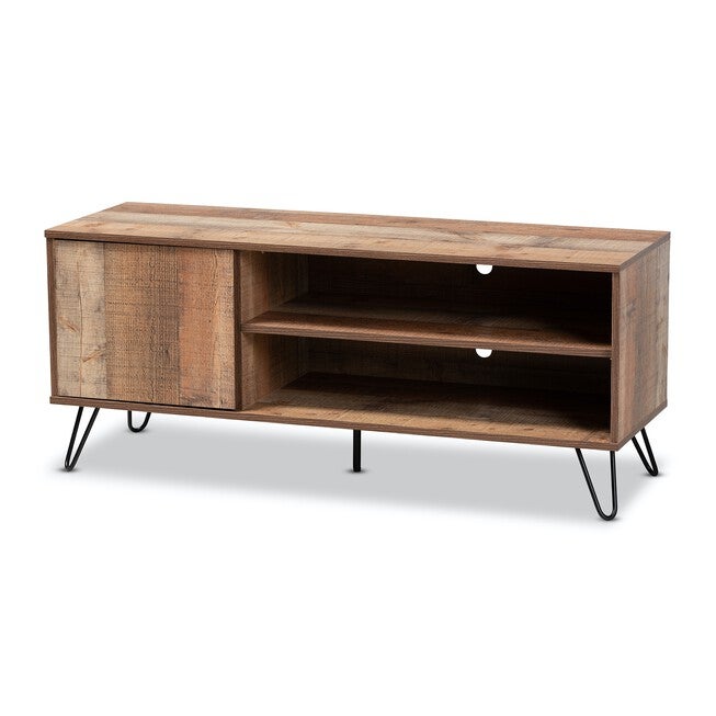 Iver Rustic 1-Door Wood Tv Stand Furniture, RUSTIC OAK BLACK, hi-res image number null