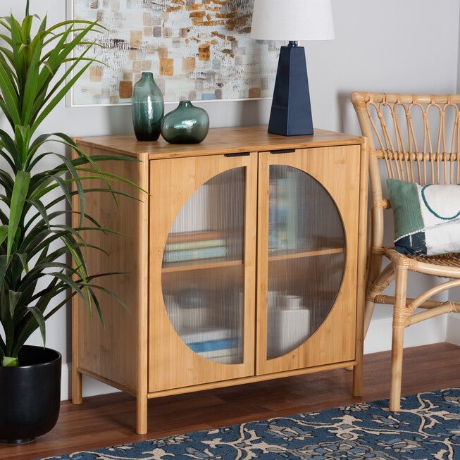 Naresh Mid-Century Modern Transitional Natural Brown Bamboo Wood 2-Door Storage Cabinet, , alternate image number 7