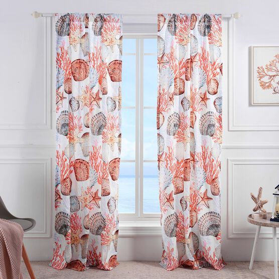 Beach Days Window Curtain Panel Pair, CORAL, hi-res image number null