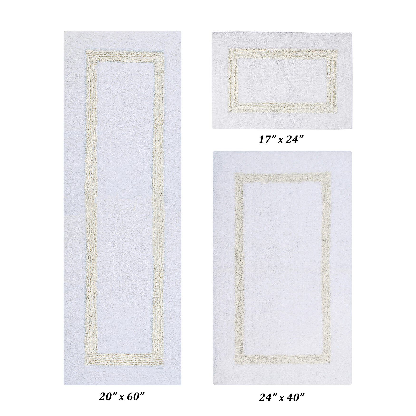 Hotel Collectionis Bath Mat Rug 3 Piece Set (17 inches x 24 inches | 24 inches x 40 inches | 20 inches x 60 inches), WHITE IVORY, hi-res image number 0