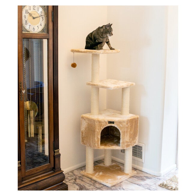 3 Levels Real Wood 48 inches Cat Tower For Kittens Play, , alternate image number null
