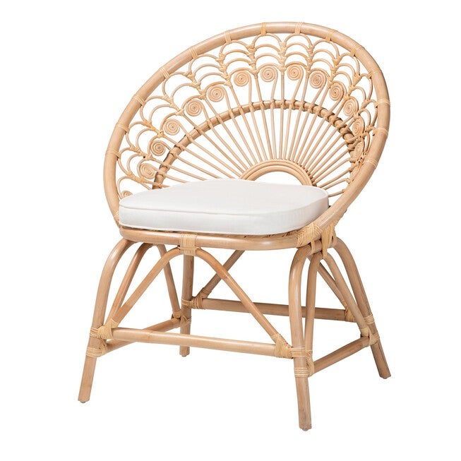 Abriella Modern Bohemian Natural Brown Rattan Peacock Accent Chair, NATURAL BROWN RATTAN, hi-res image number 0