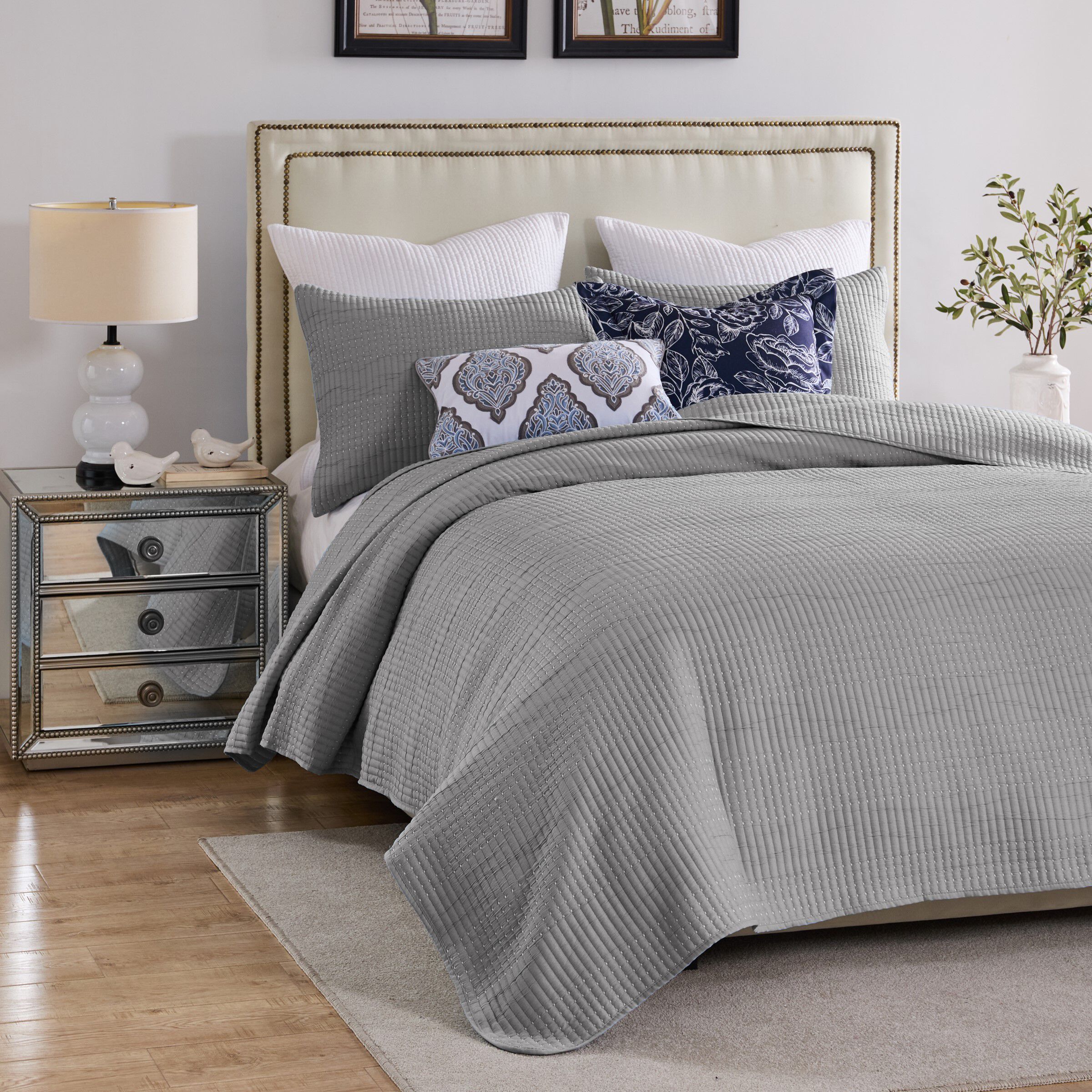Greenland Home Fashions Cosmo Contemporary Matelassé Coverlet Set, GRAY, alternate image number 3