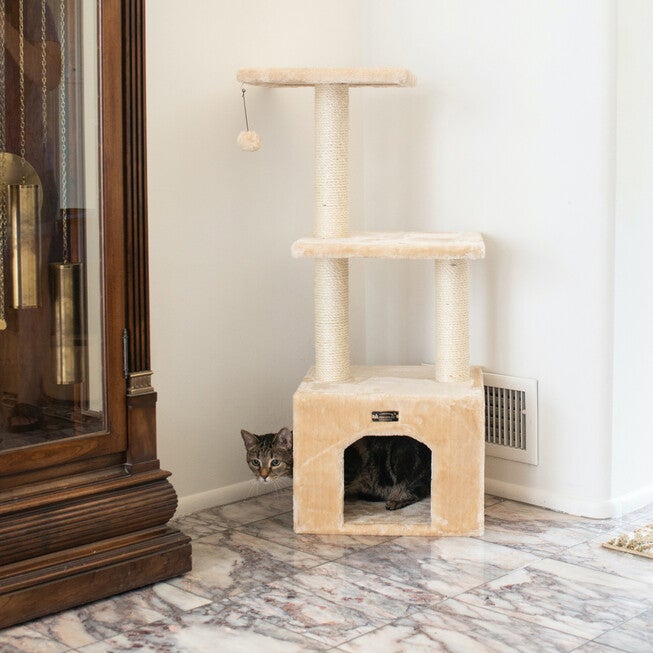 3-Tier Real Wood Cat Condo With Sisal Scratching Post 39 inches, , alternate image number 2
