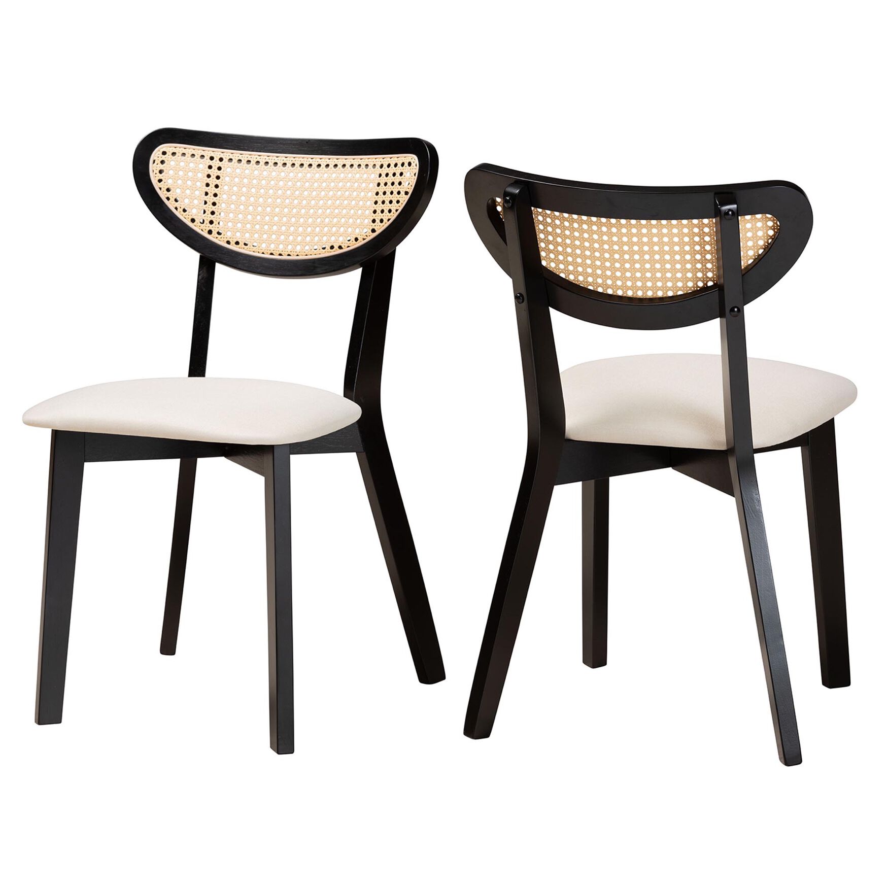 Dannell Mid-Century Modern Cream Fabric And Black Finished Wood Dining Chair, CREAM BLACK, hi-res image number 0