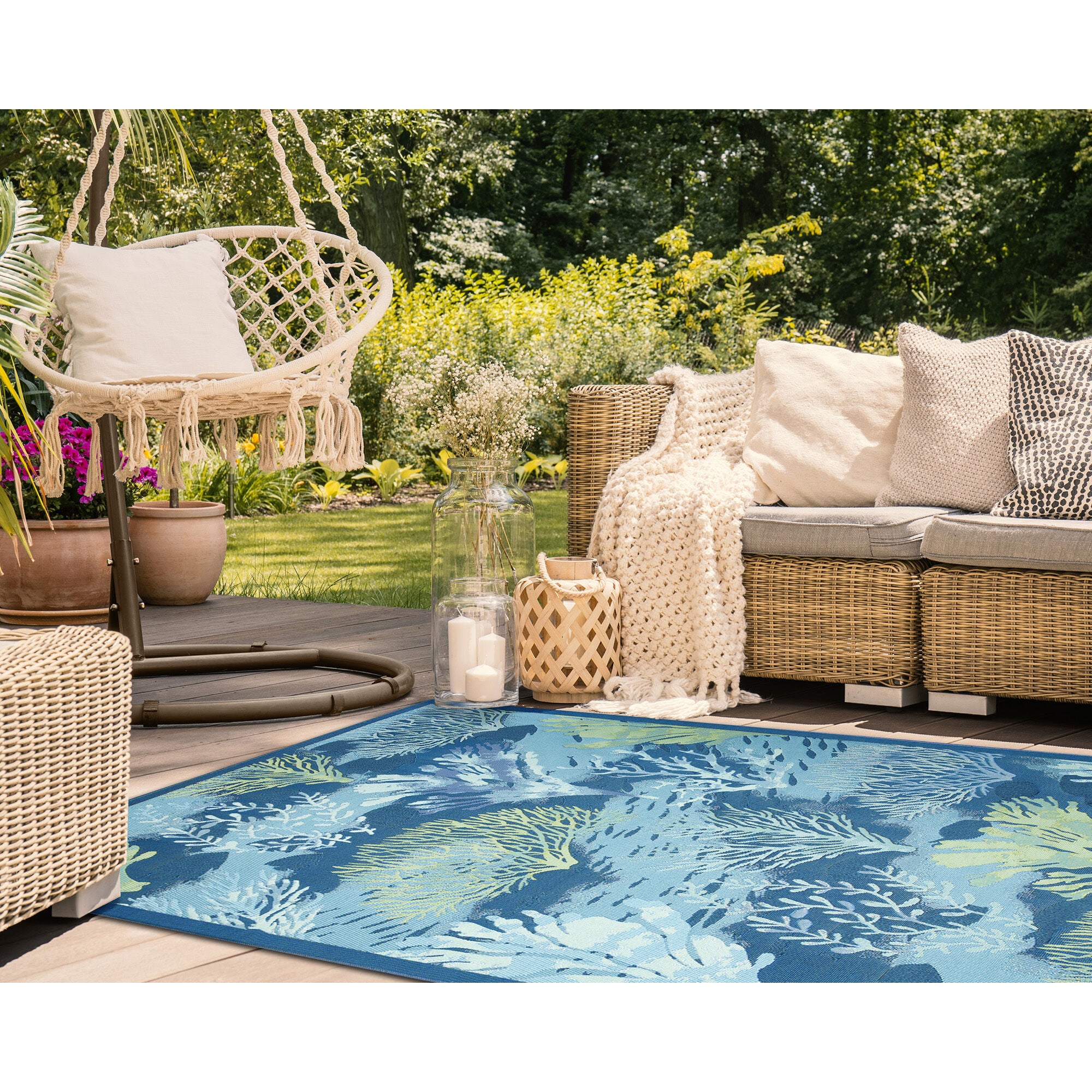 Liora Manne Marina Coral Garden Indoor/Outdoor Area Rug Lapis 3 feet 3 inches x 4 feet 11 inches, NAVY, alternate image number 2