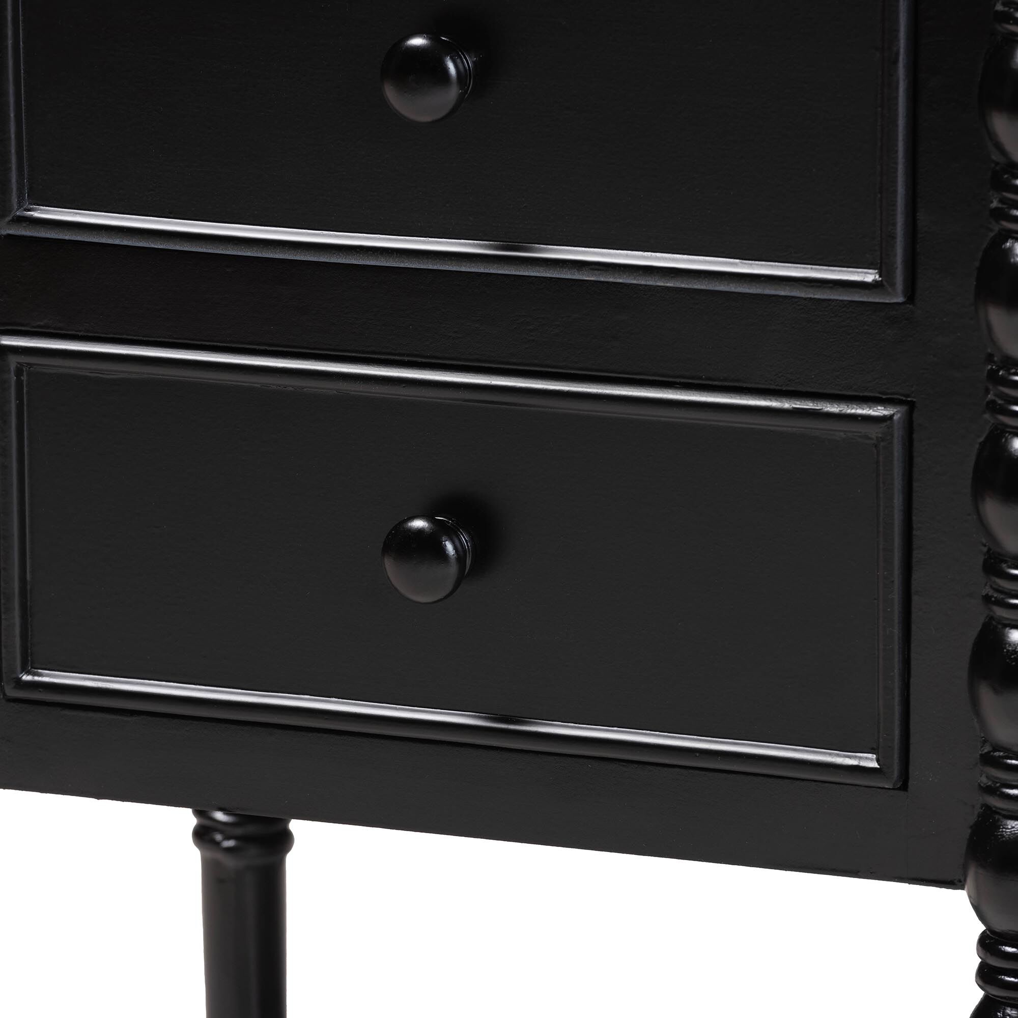 Malinda Classic White Wood 3-Drawer End Table with Spindle Legs, BLACK, alternate image number 6