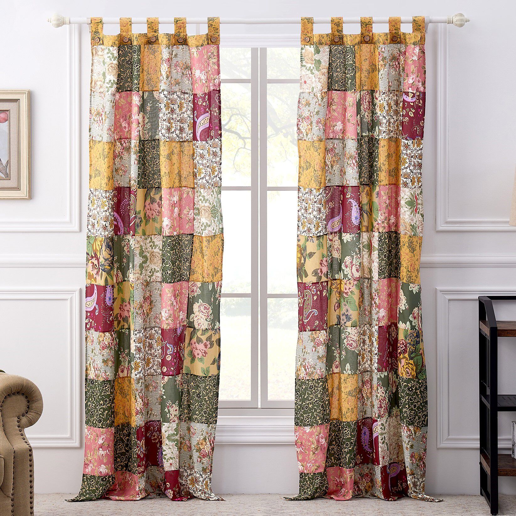 Antique Chic Window Curtain Panels, Set of 2, 84 inches, MULTI, hi-res image number 0