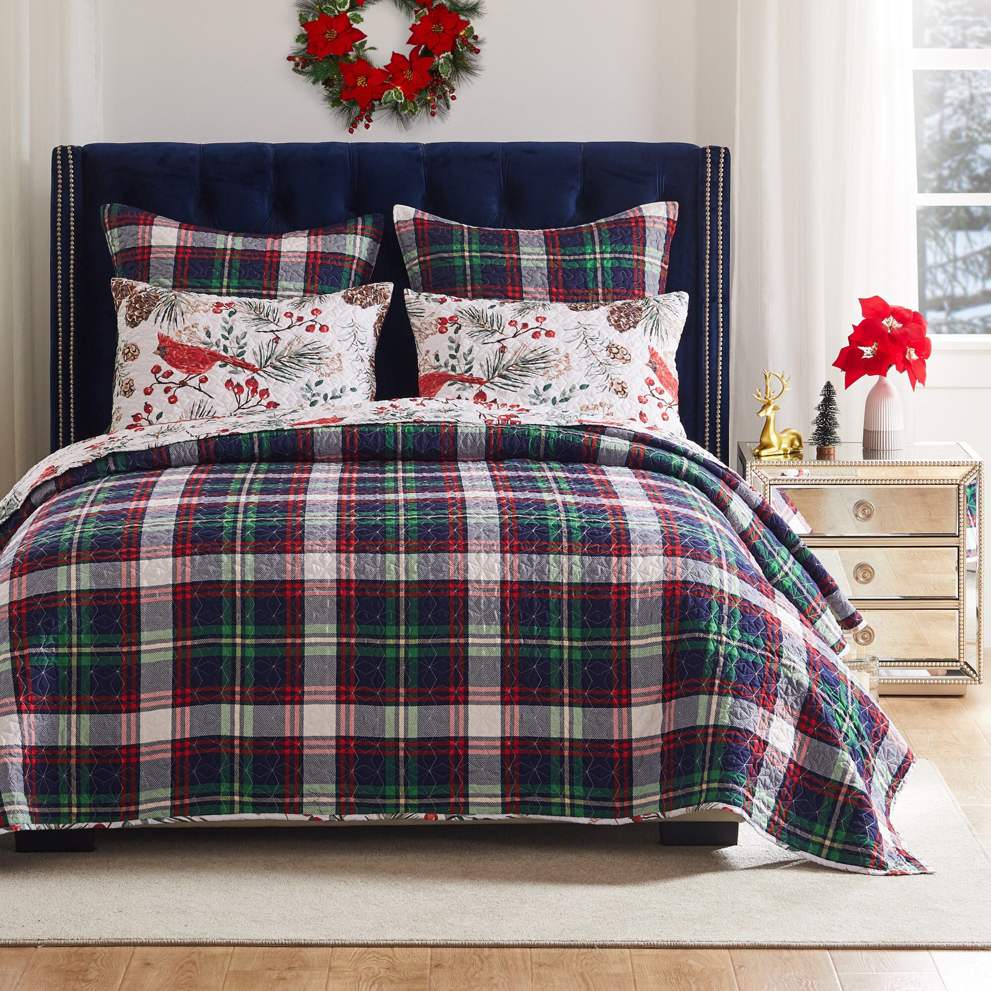 Cardinal Plaid Winter Wonderland Quilt Set, Red, 2-Piece Twin, RED, alternate image number 2