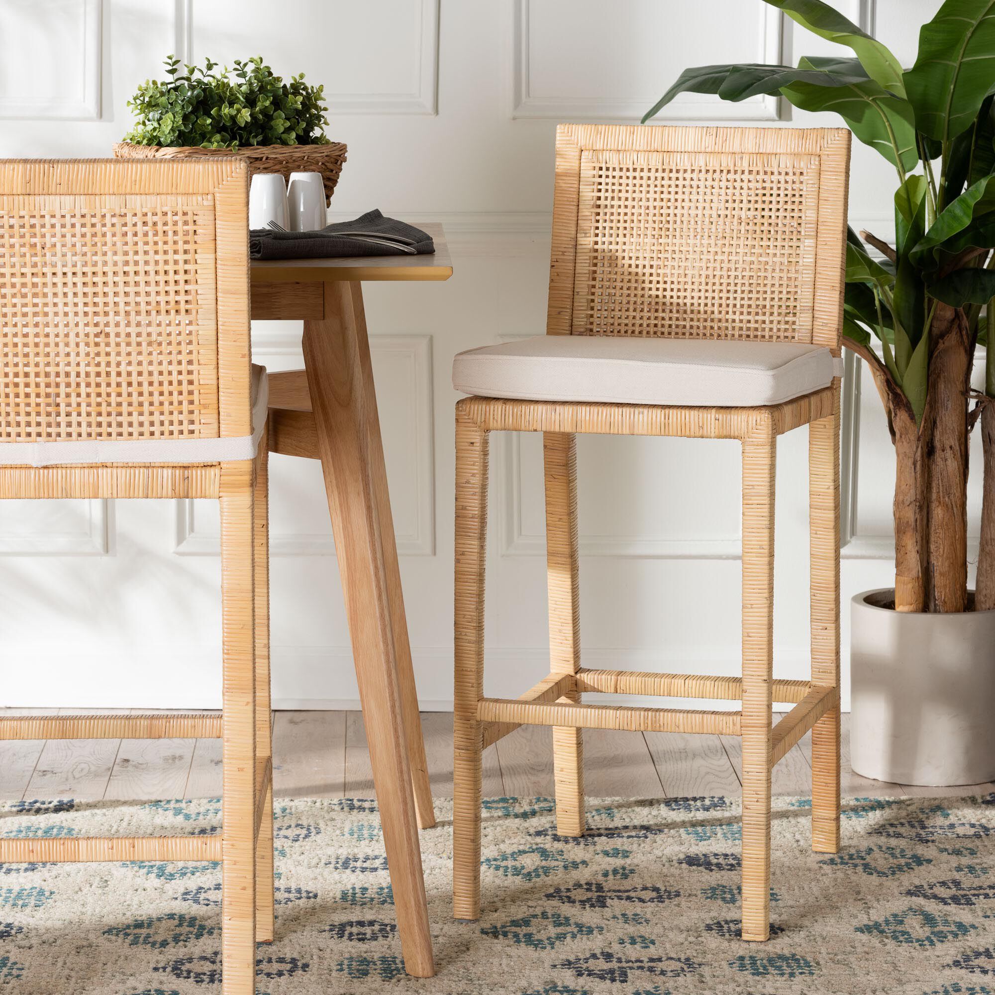 Sofia Bohemian Natural Rattan Bar Stool, NATURAL, hi-res image number 0