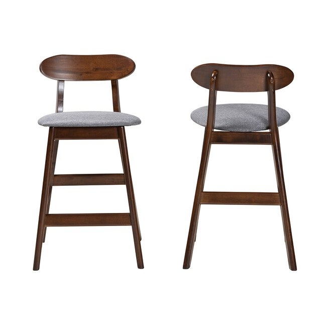 Ulyana Mid-Century Modern Grey Fabric And Natural Brown Finished Wood 2-Piece Counter Stool Set, , alternate image number 8