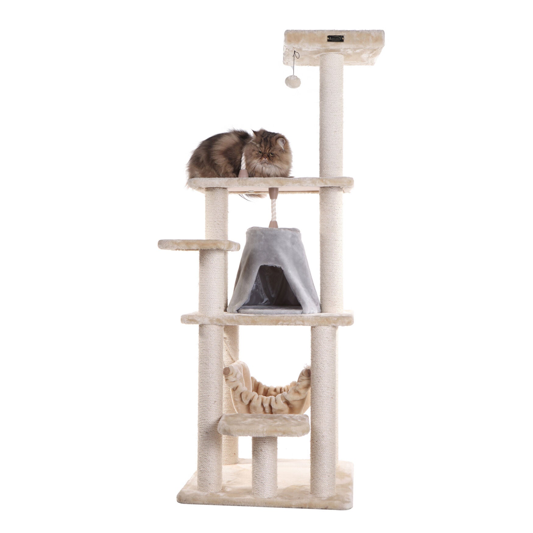 65 inches Real Wood Cat Tree With Sisal Rope, Hammock, Playhouse, , alternate image number 5