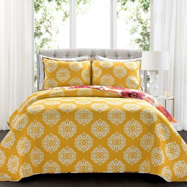 Lush Décor Leah Quilt Blue 3Pc Set, , alternate image number null