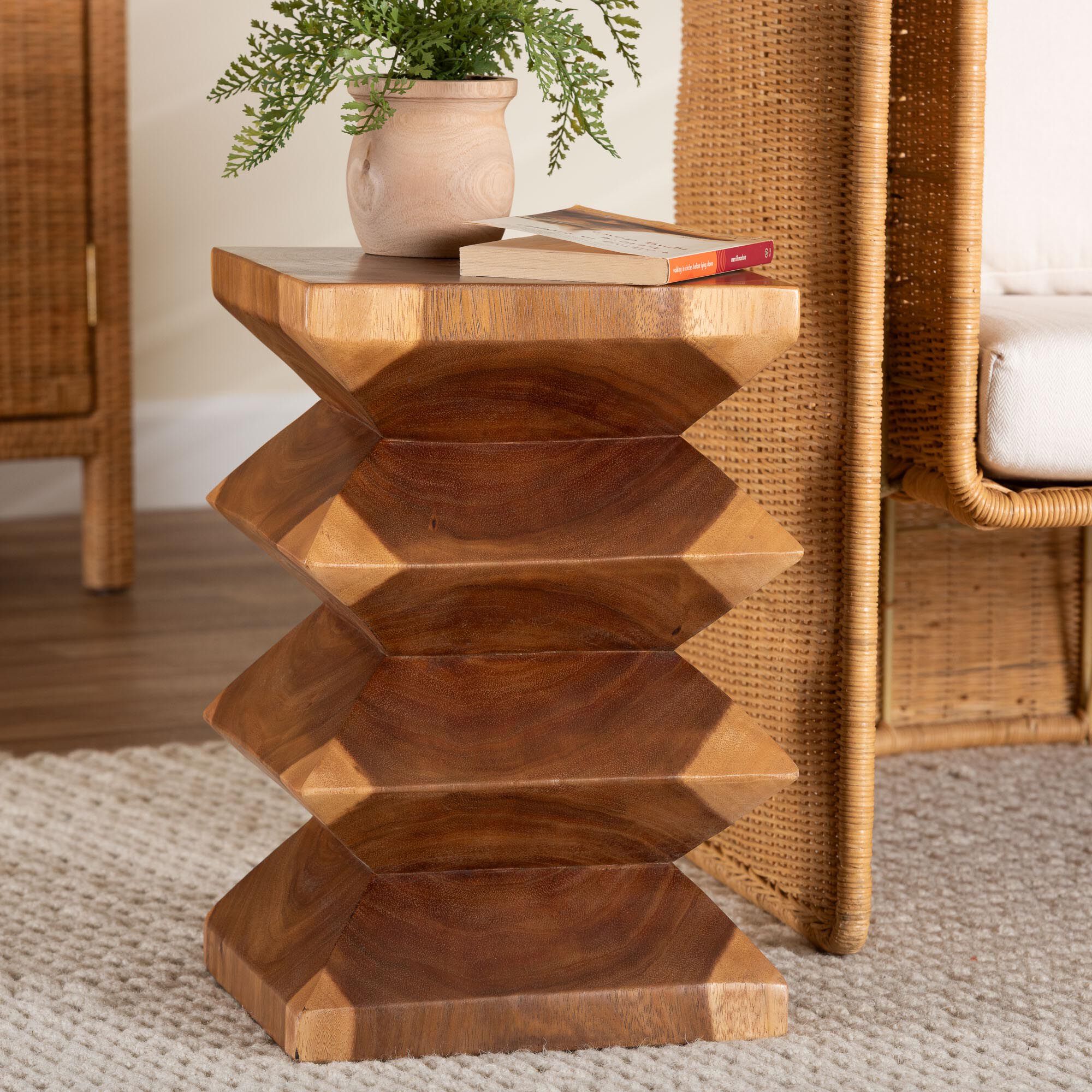 Malati Solid Suar Wood Side Table, BROWN, alternate image number 6