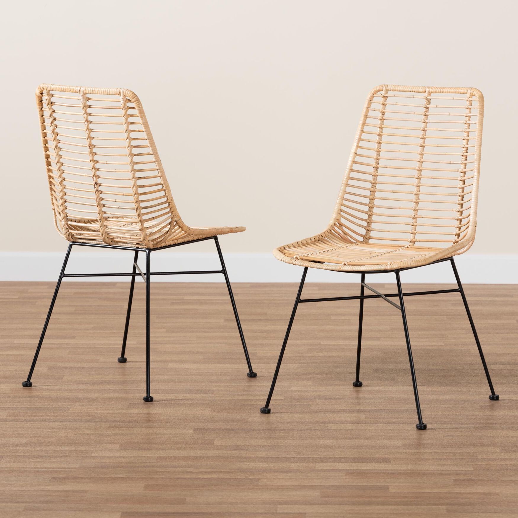 Manhattan Modern Bohemian Natural Brown Rattan And Black Metal Dining Chair, , alternate image number 7