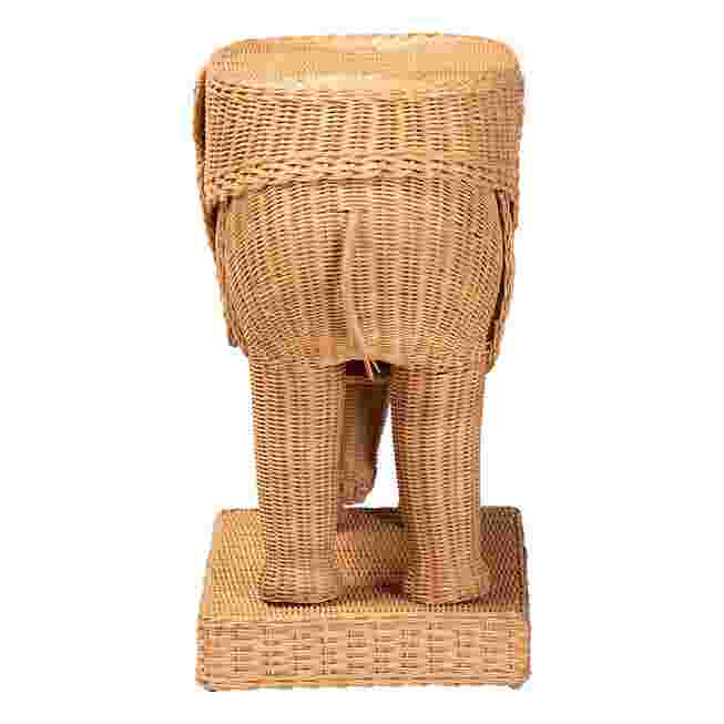 Back view of elephant end table rattan weave