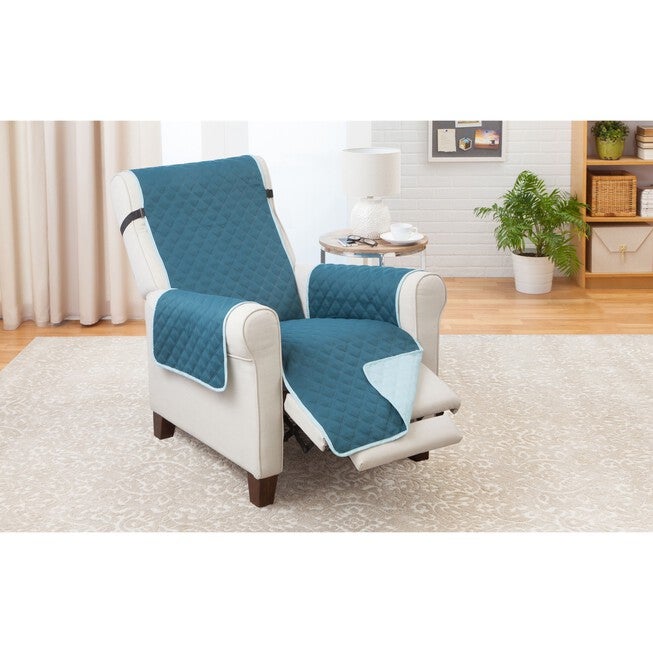 Solid Reversible Quilted Recliner Furniture Protector, JADE TEAL, hi-res image number null