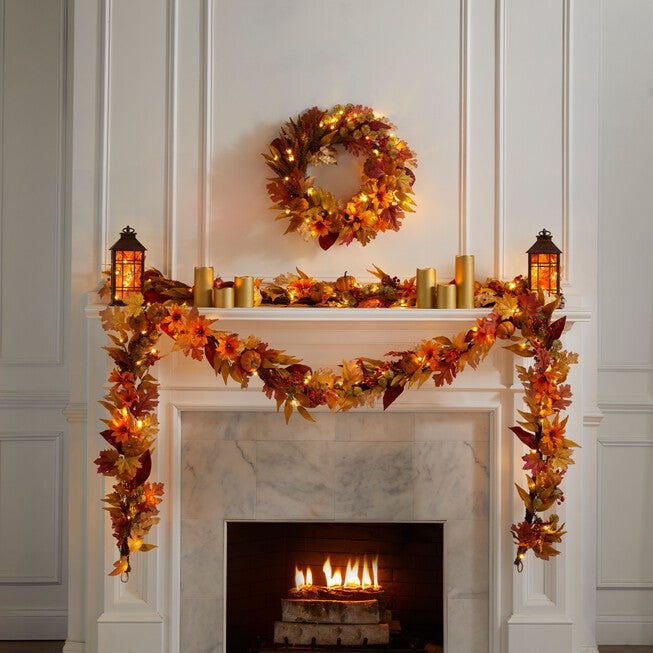 Pre-lit Harvest Daisy Staircase Swag, , alternate image number null