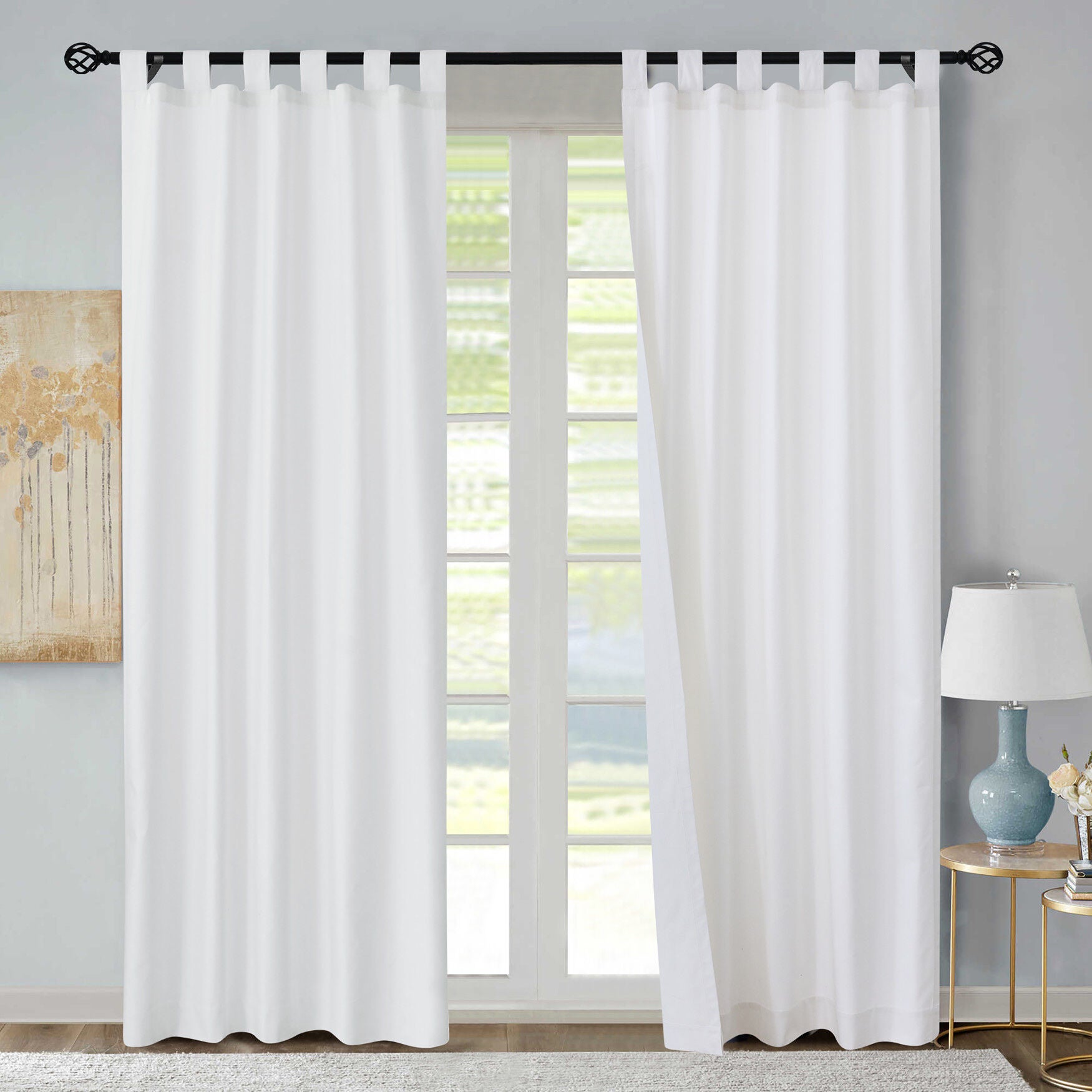 Weathermate Room Darkening Tab Top Curtain Panel Pair, WHITE, hi-res image number 0
