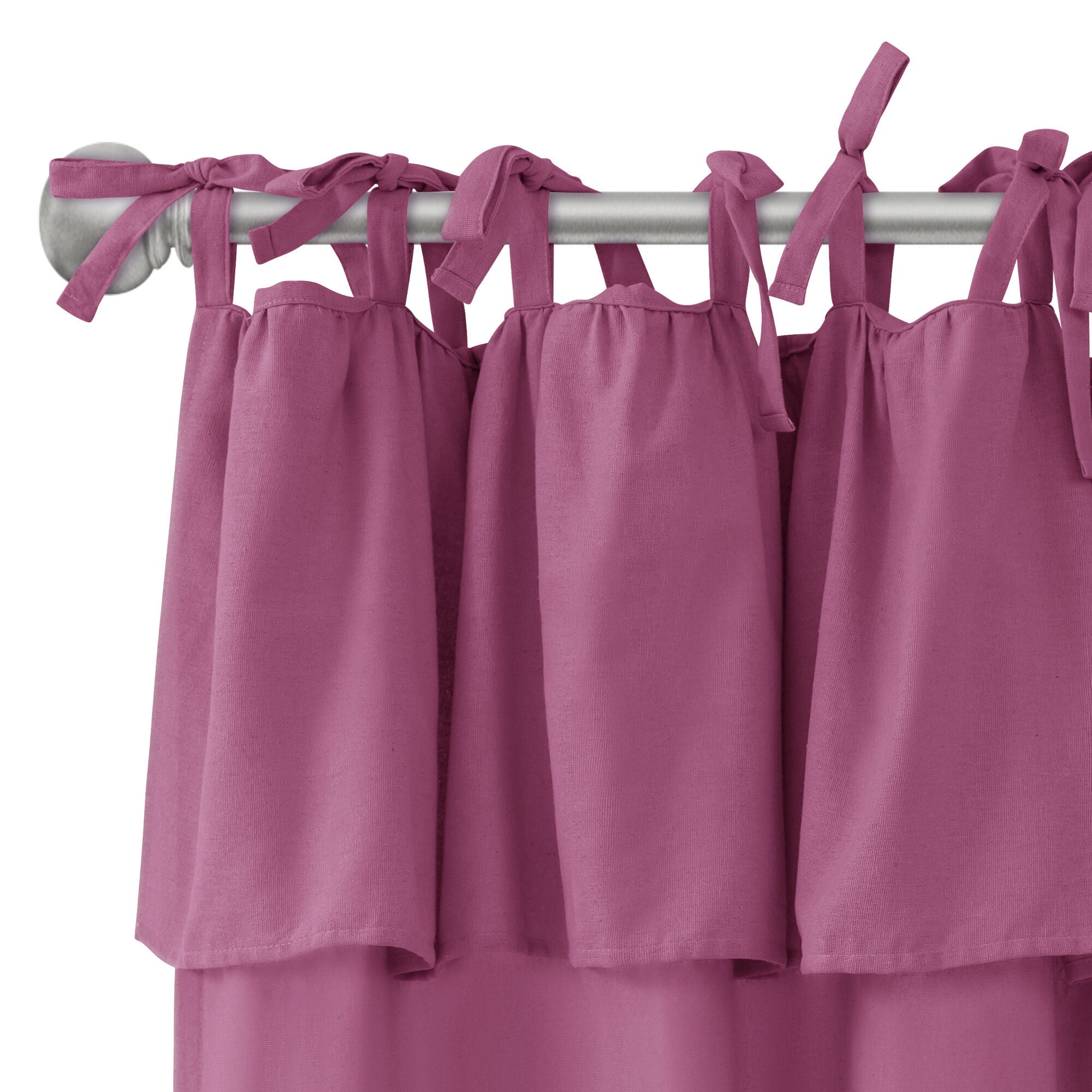 Recycled Cotton Blend Ruffle Tie Top Curtain Pair, MAUVE, alternate image number 5