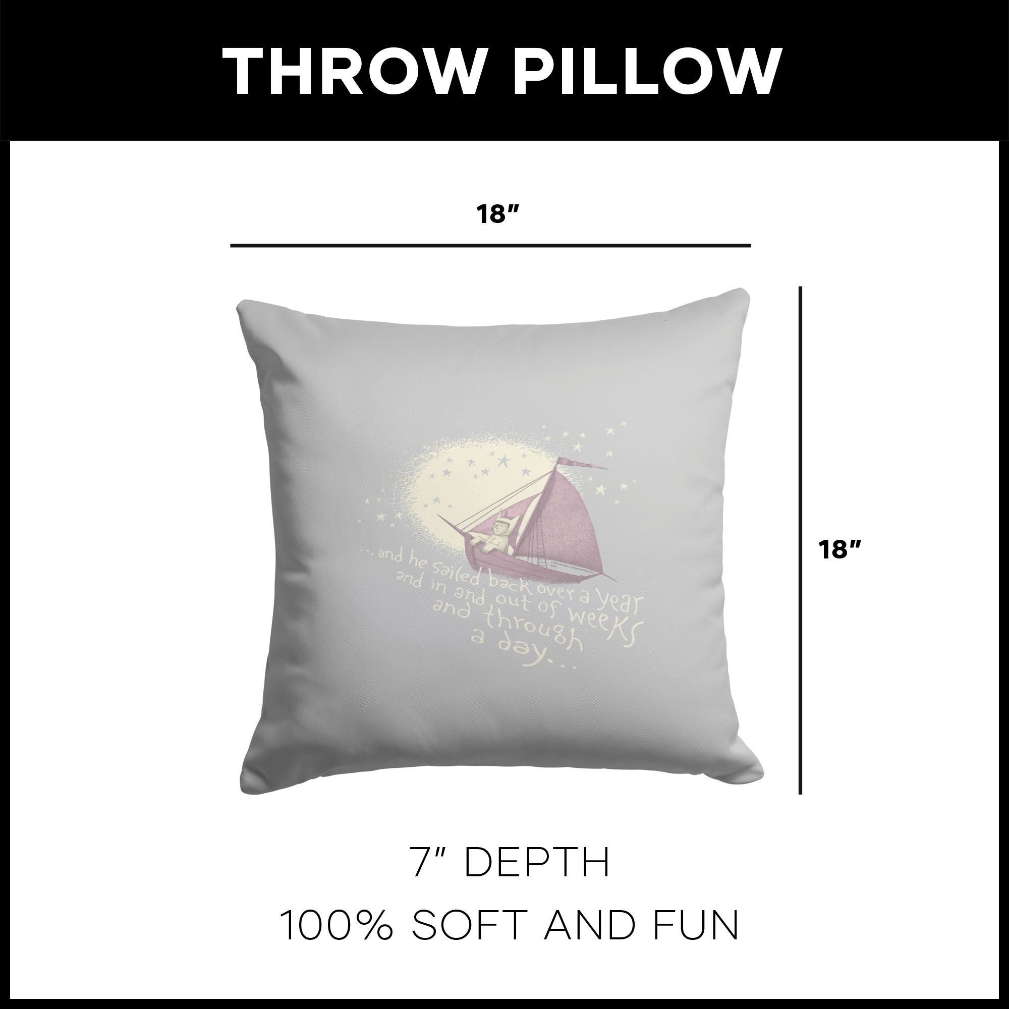 Warner Bros. Where the Wild Things Are He Sailed Throw Pillow 18X18 Inches, WILD THINGS, alternate image number 4