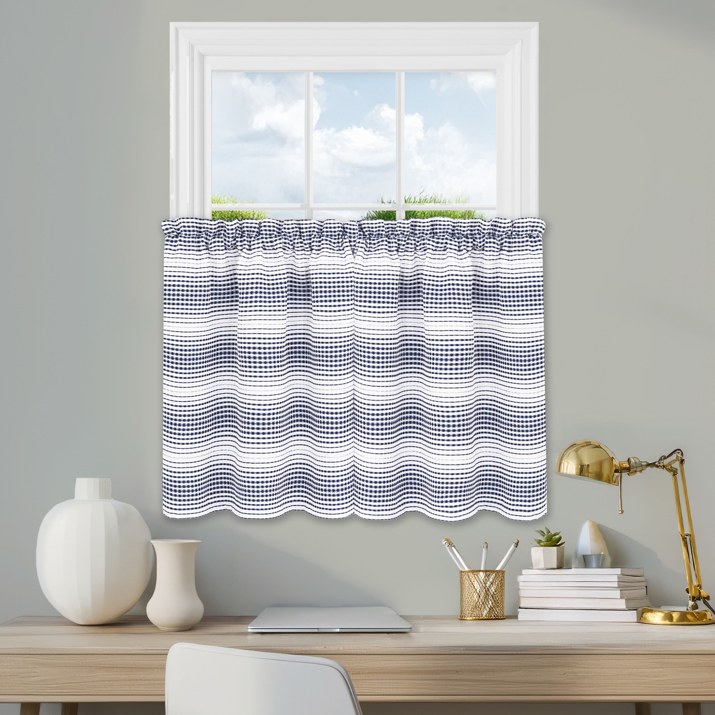 Gramercy Window Curtain Tier Pair, NAVY, hi-res image number 0
