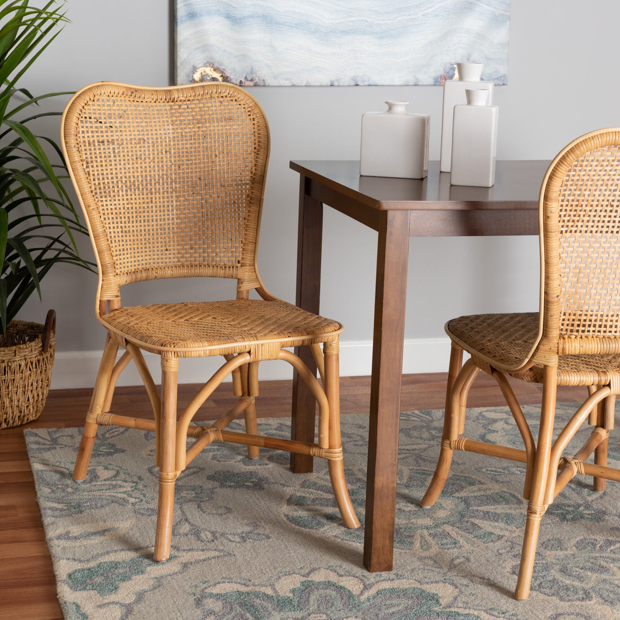 Irene Modern Bohemian Natural Rattan Dining Chair, NATURAL BROWN, hi-res image number 0