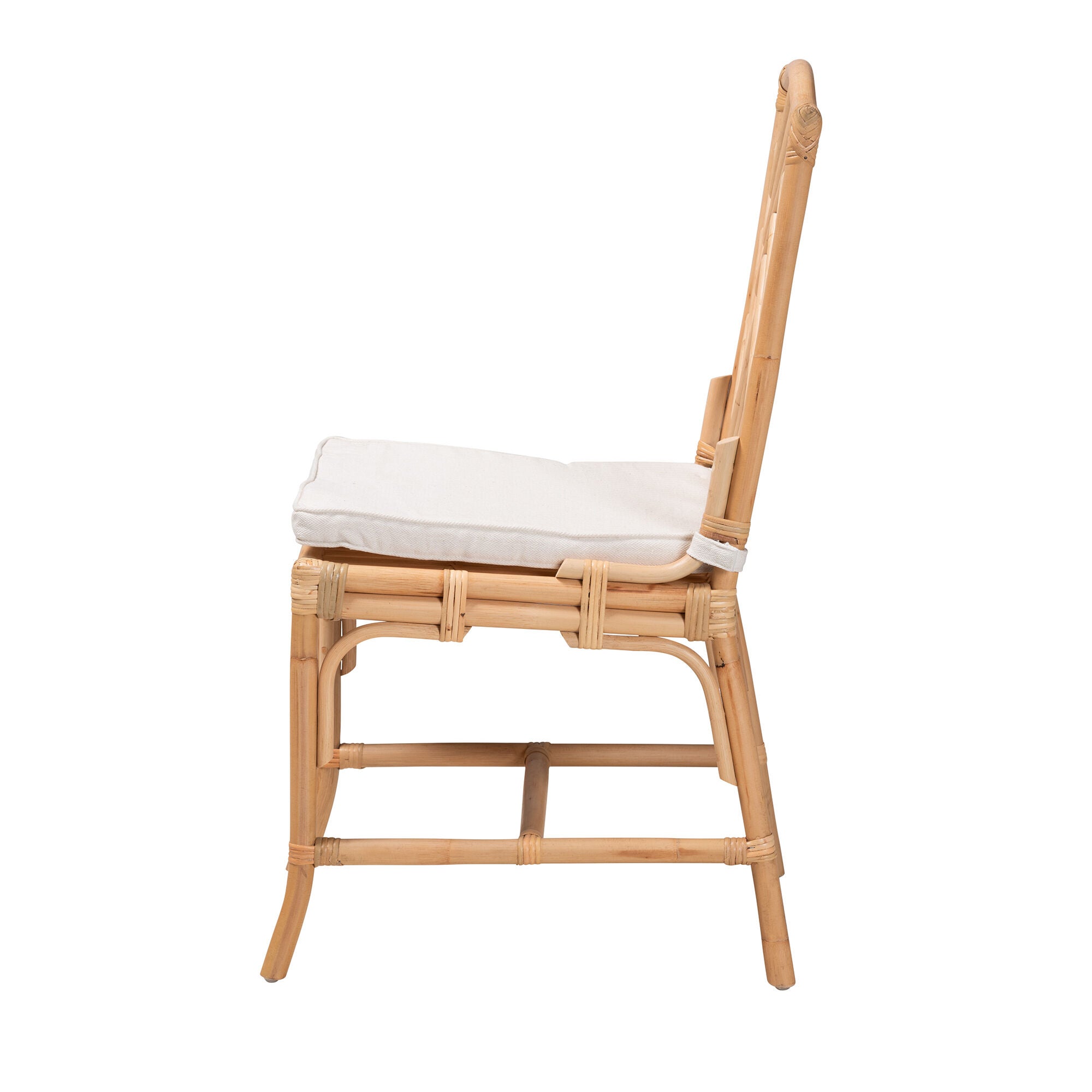 Rio Modern Bohemian Natural Brown Rattan Dining Chair, WHITE, alternate image number 4