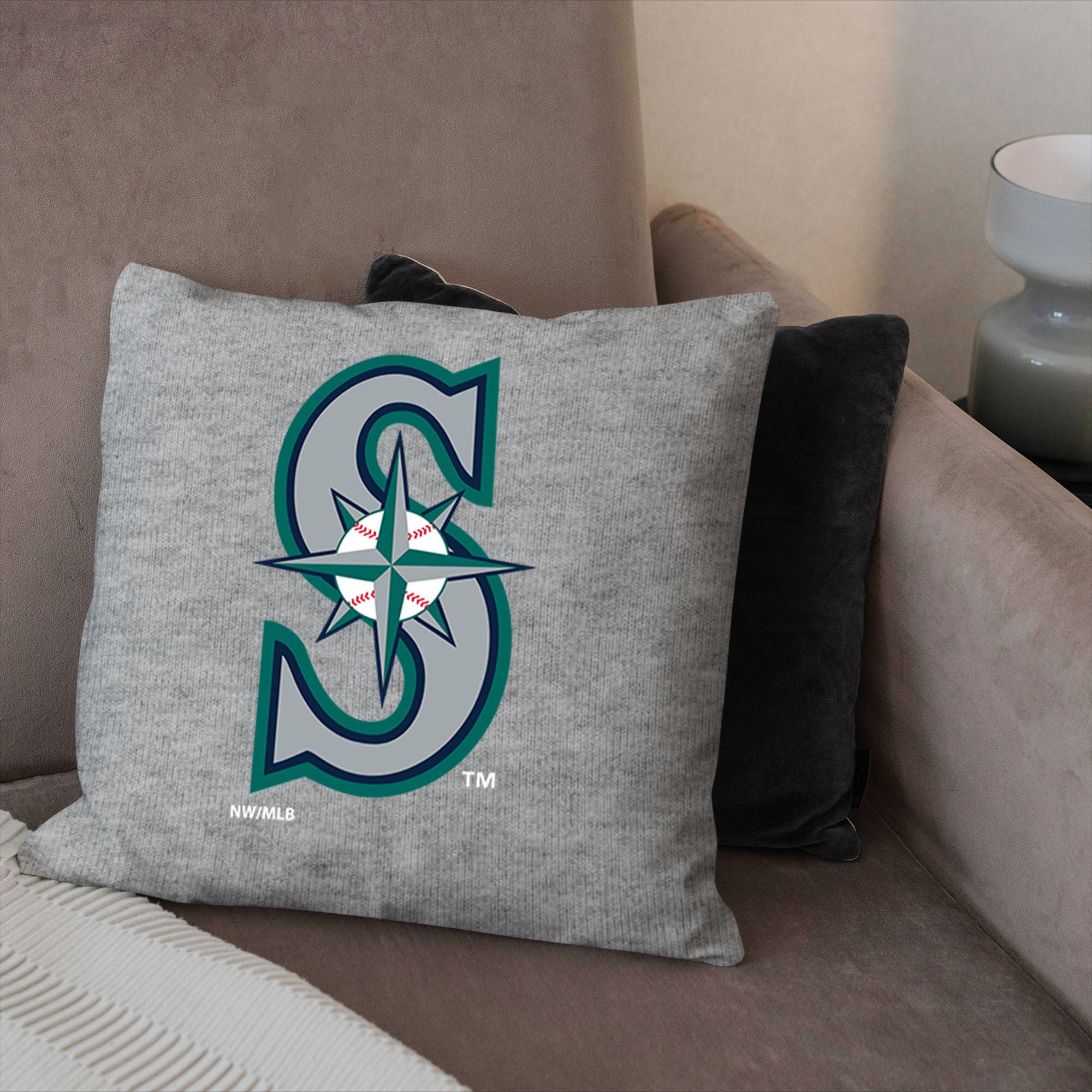 Seattle Mariners MLB Primary Sweatshirt PIllow 16 Inches, GRAY, alternate image number 2