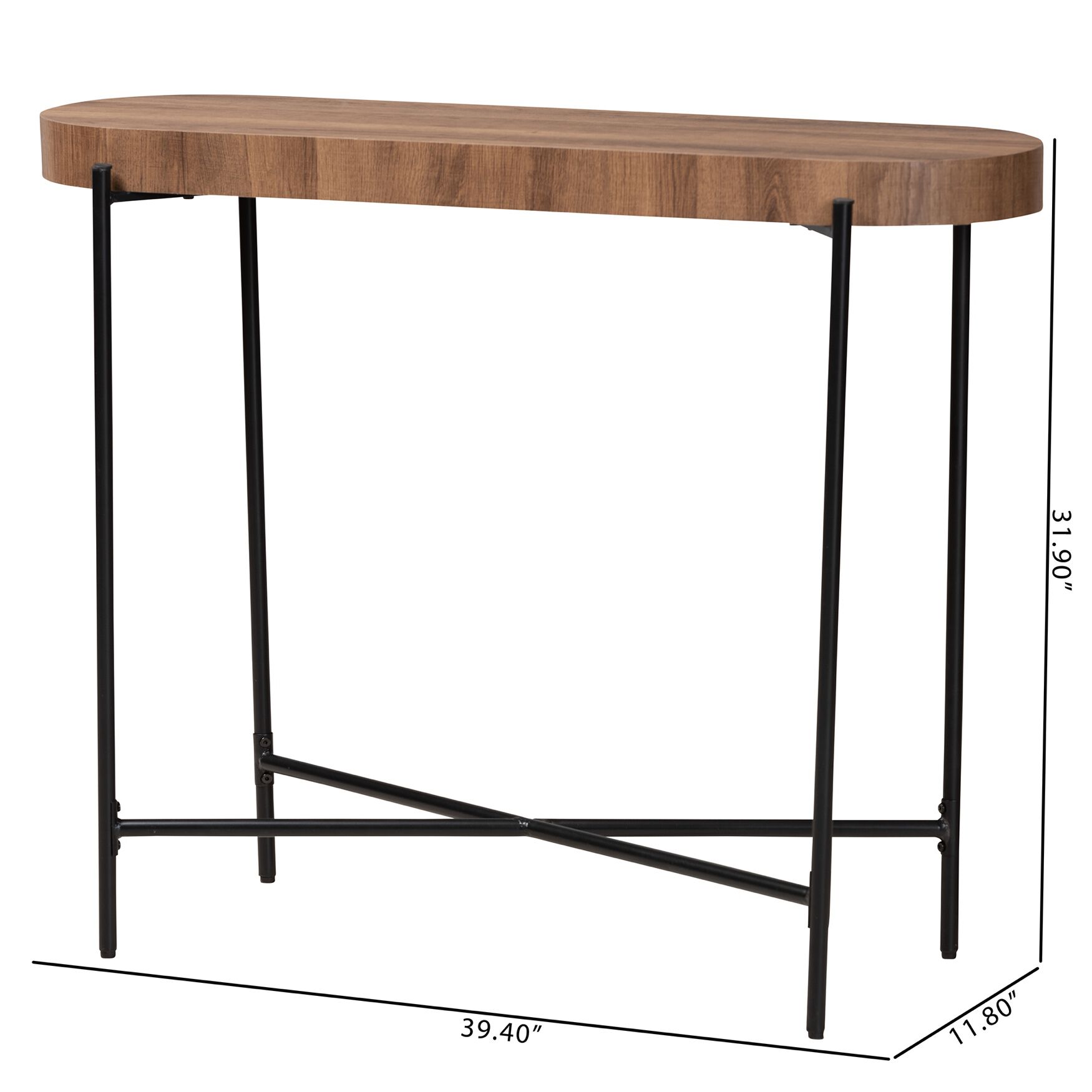 Savion Modern Industrial Walnut Brown Finished Wood And Black Metal Console Table, , alternate image number 7