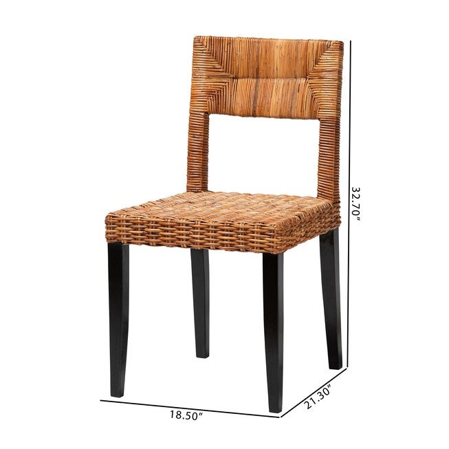 Manrico Modern Bohemian Dark Brown Finished Wood And Natural Rattan 2-Piece Dining Chair Set, , alternate image number null