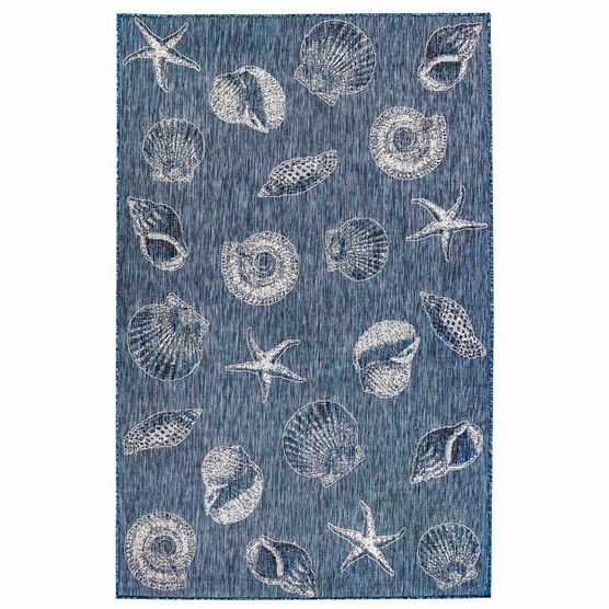 Liora Manne Carmel Shells Indoor/Outdoor Rug Aqua 23"X7'6", NAVY, hi-res image number null