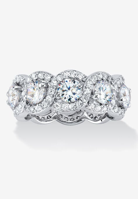 Platinum over Sterling Silver Cubic Zirconia Halo Eternity Bridal Ring, SILVER, hi-res image number null