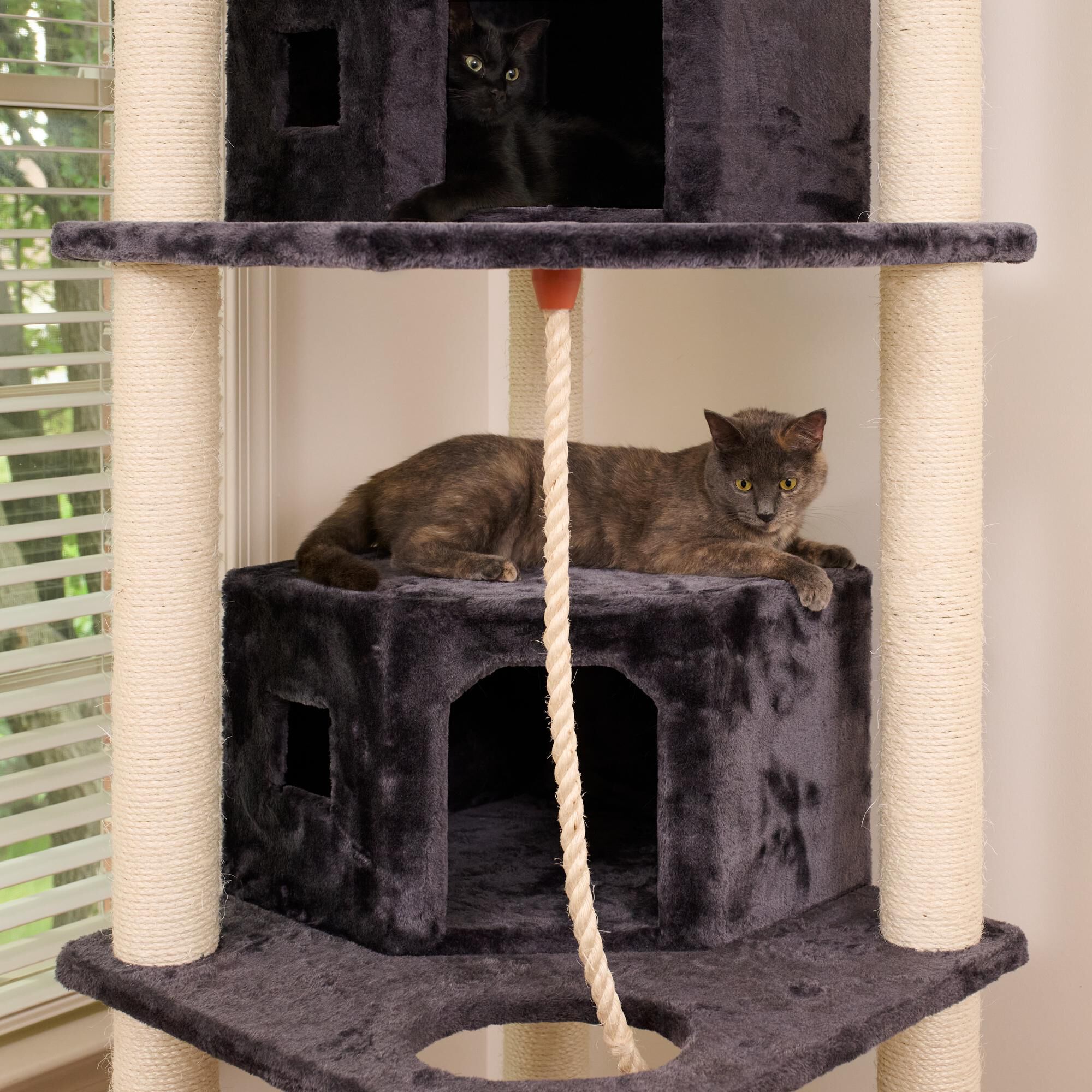 82 Inches Multi-Level Big Cat Tree. Tall Multi-Cats Tower with 2 Big Cat Condos A8202, DARK GRAY, alternate image number 5