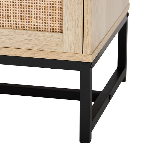 Caterina Mid-Century Modern Transitional Natural Brown Finished Wood And Natural Rattan 1-Door Nightstand With Pull-Out Shelf, , alternate image number 5