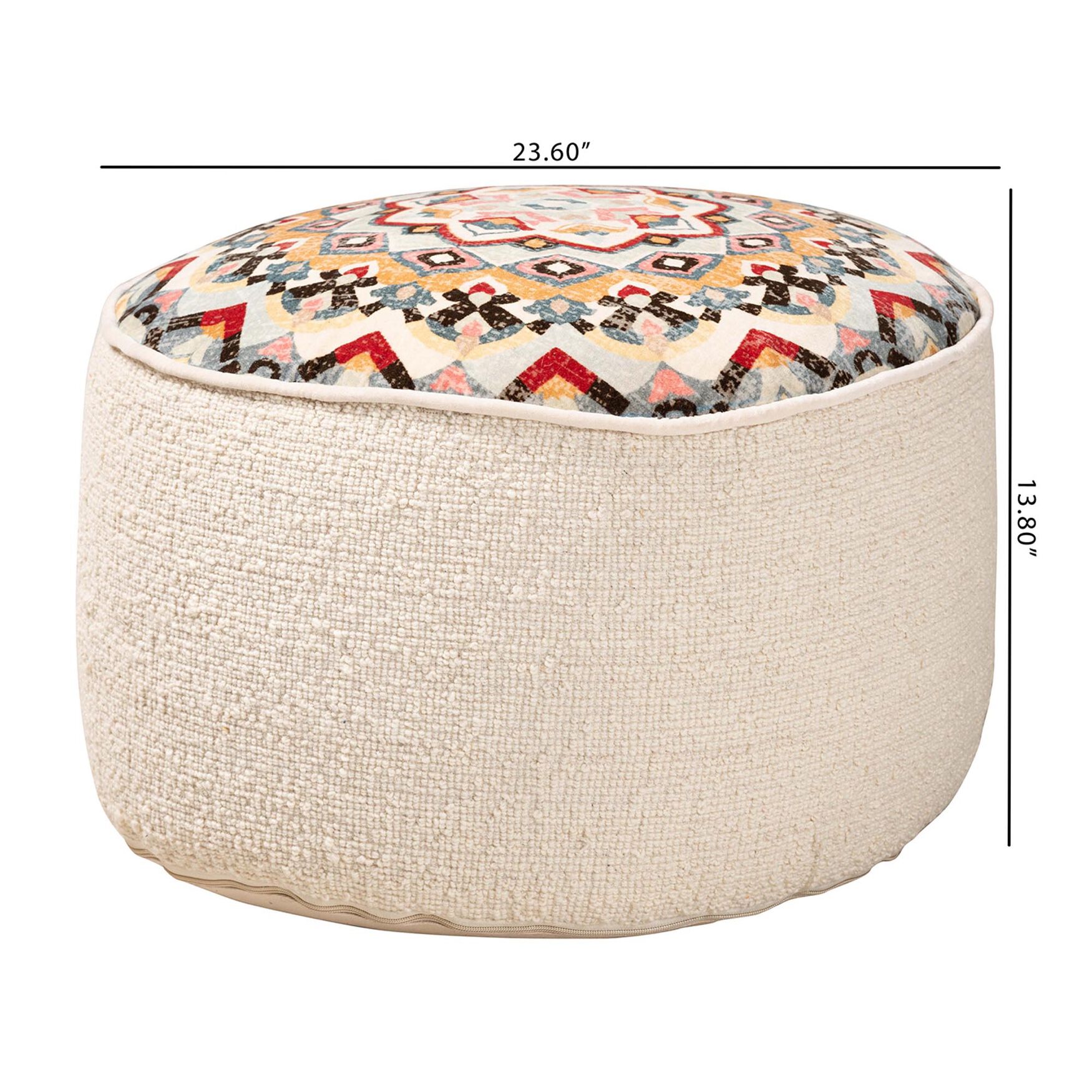 Durrus Vintage Cream And Multicolor Fabric Ottoman Pouf, , alternate image number 4
