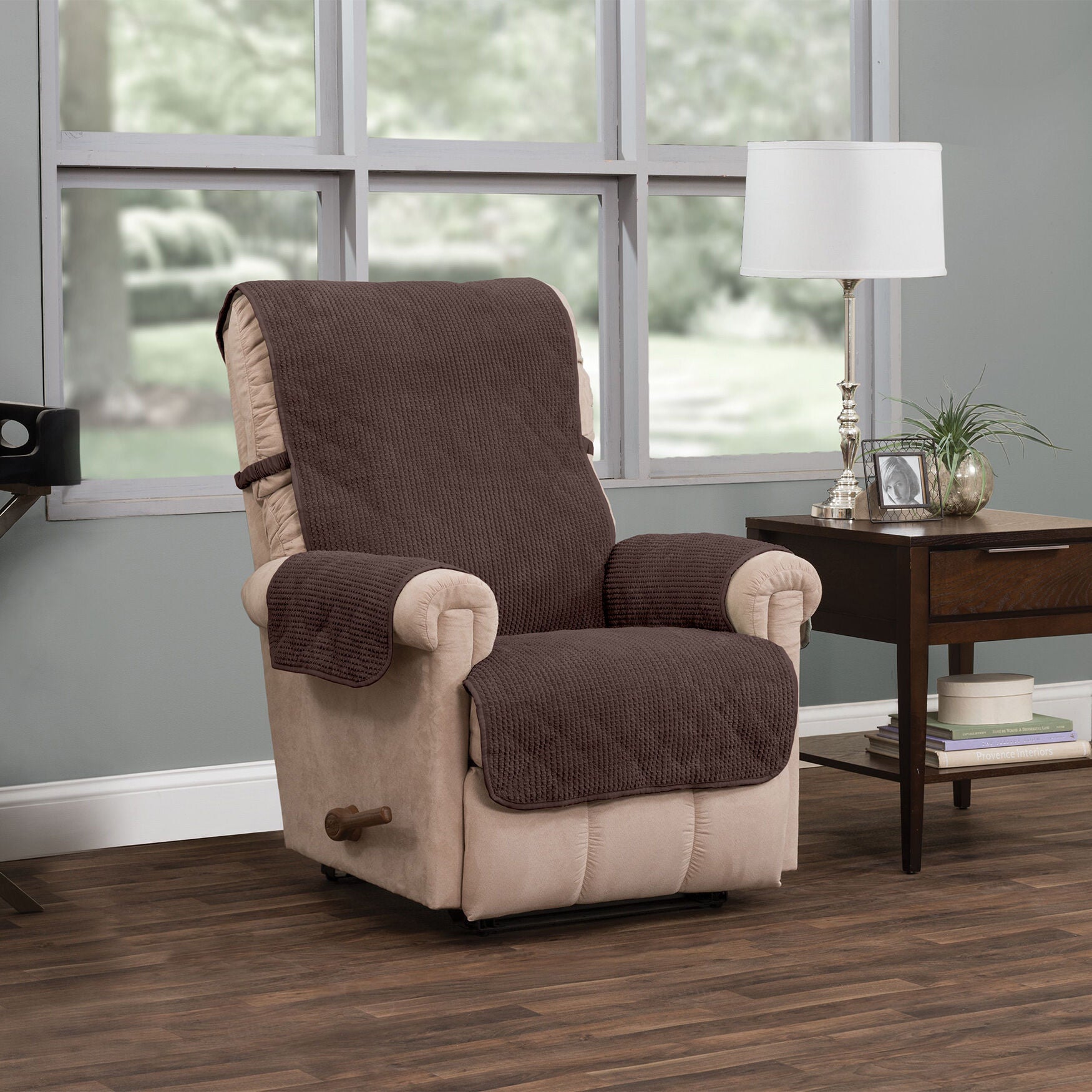 Ripple Plush Secure Fit Recliner Furniture Cover Slipcover, CHOCOLATE, hi-res image number 0