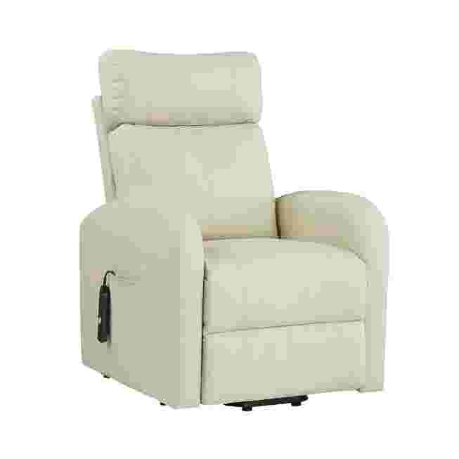 Cream-colored recliner chair with power lift mechanism