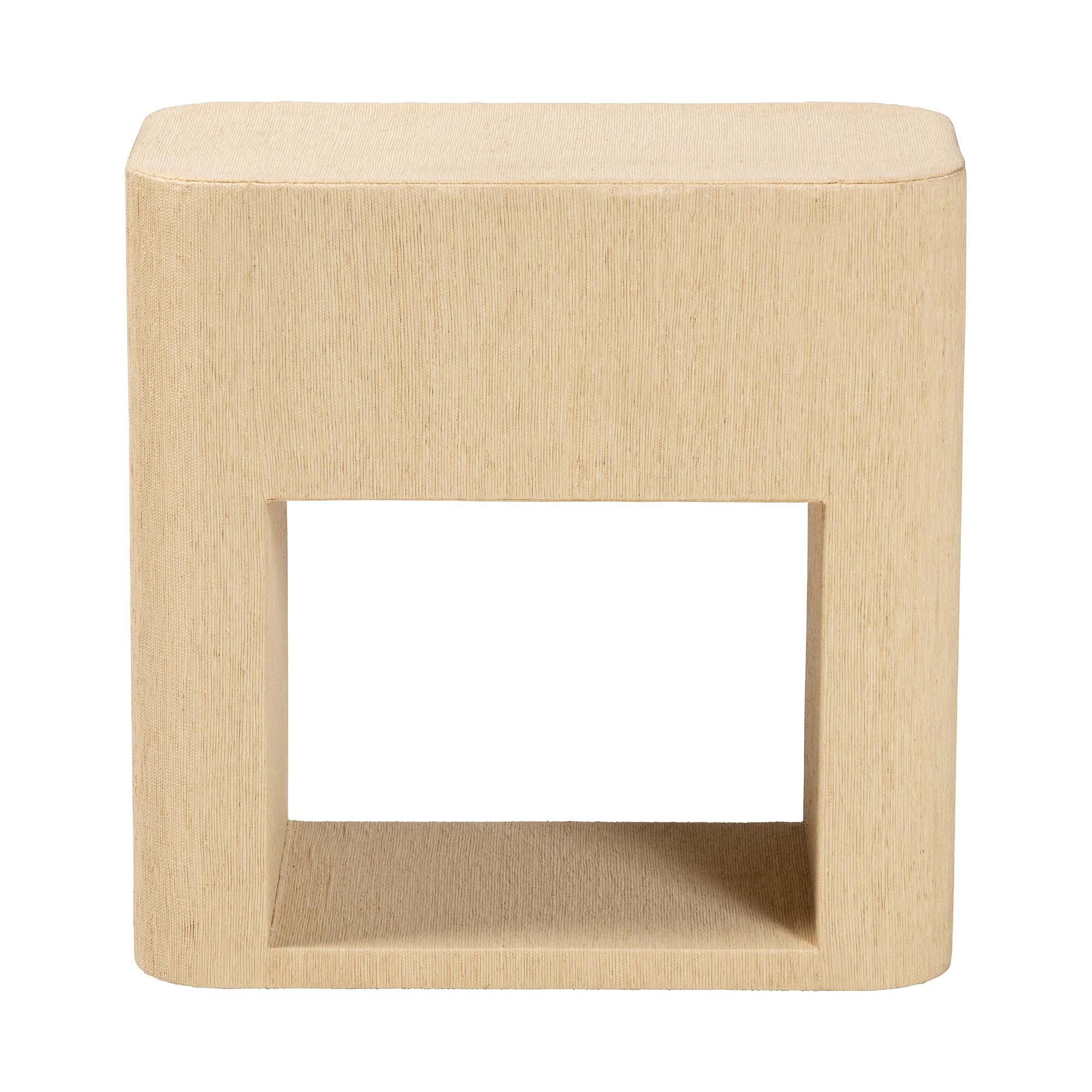 Beauford grasscloth nightstand open shelf view