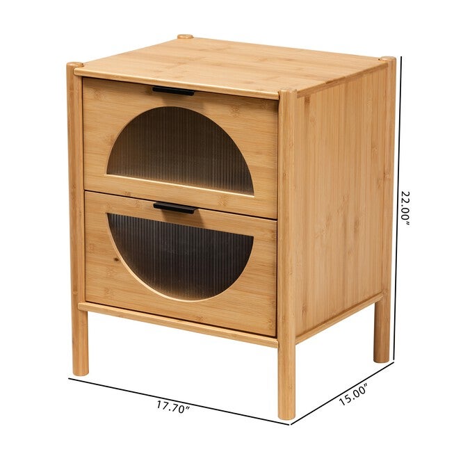 Naresh Mid-Century Modern Transitional Natural Brown Bamboo Wood 2-Drawer End Table, , alternate image number null
