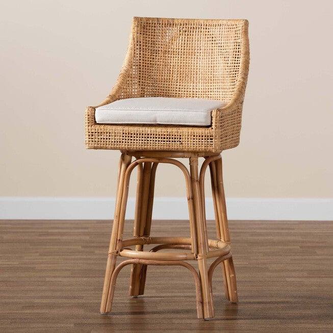 Bella Modern Bohemian Natural Brown Rattan Bar Stool, , alternate image number 7
